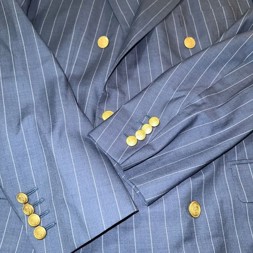 Custom 170’s Blue Double-Breasted Suit with Pinstripes & surgeon cuffs